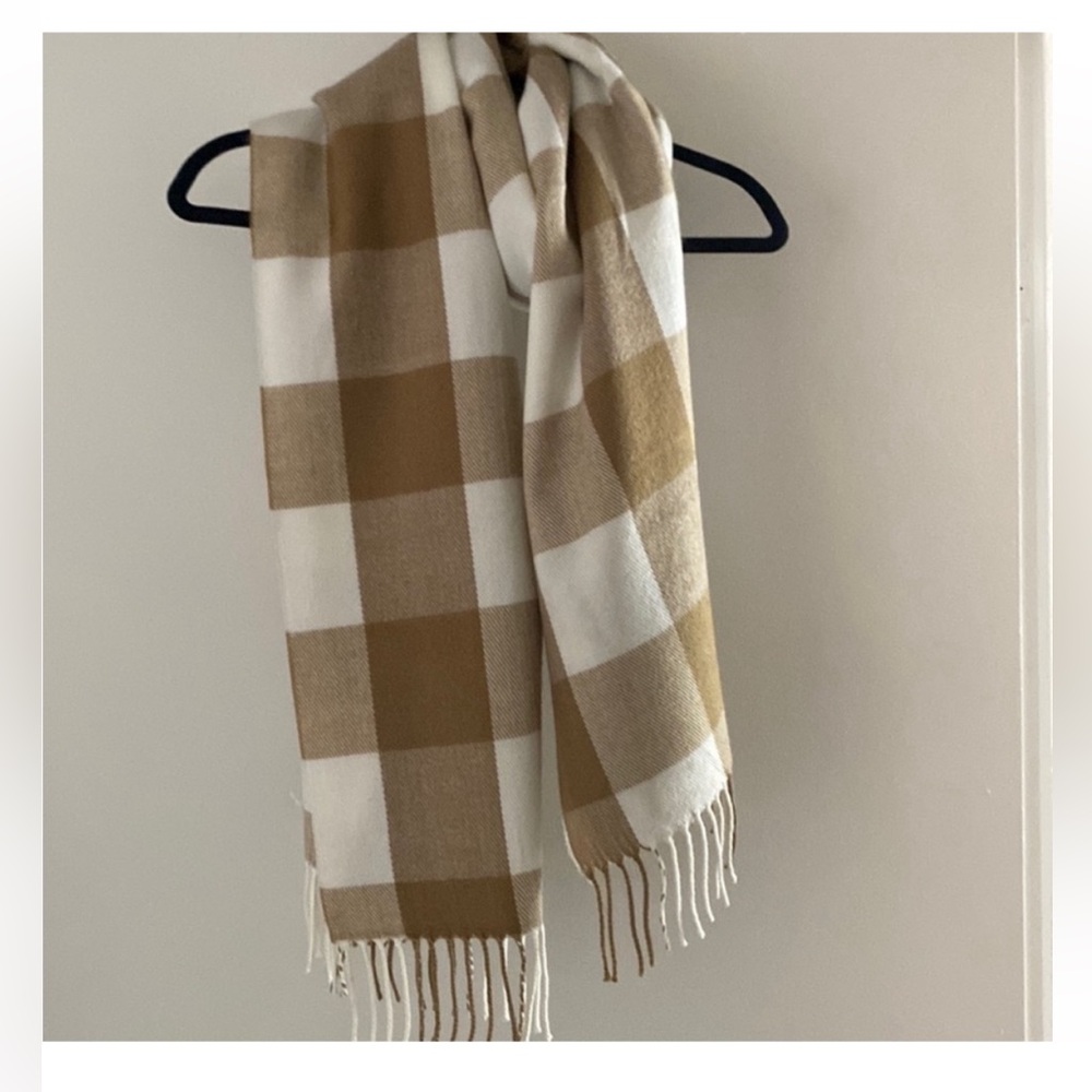 J. Crew Checkered Brown and White Scarf